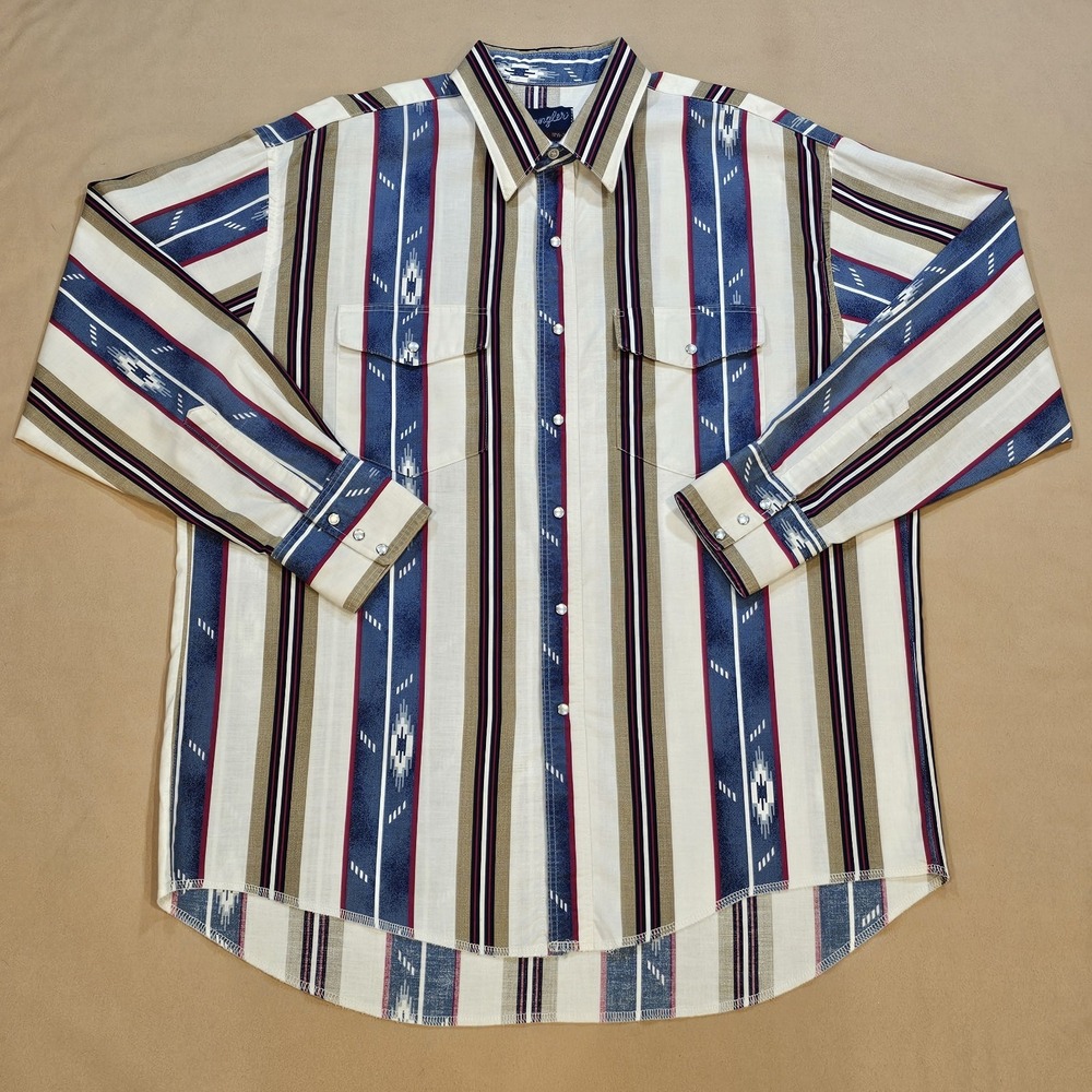 Vintage Wrangler X-Long Tails Single Stitch Tailoring Pearl Snap Shirt 17.5-35